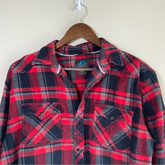 Just Keep Livin' Plaid Flannel Button Down Long Sleeve Shirt Cotton Red Medium - Picture 6 of 7